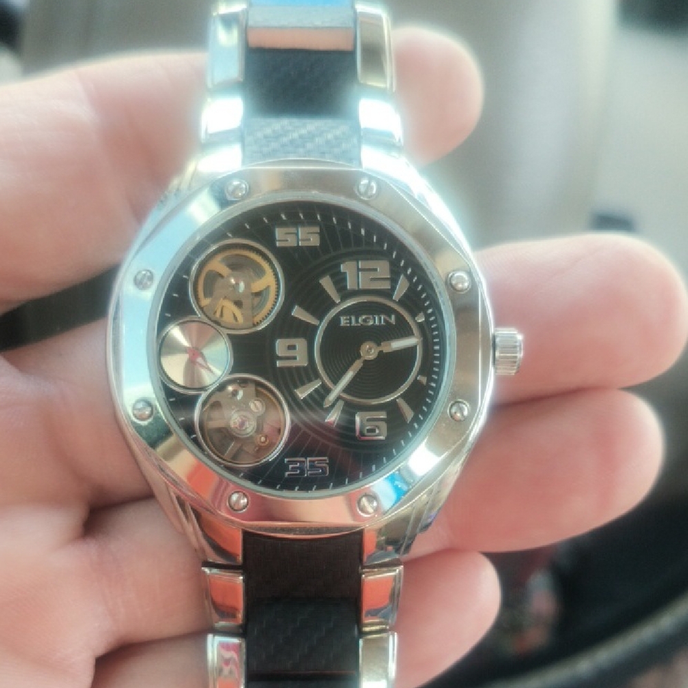 Elgin Men's Silver and Black Watch